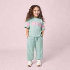 Kombinerade loungekläder Bubbelbokstäver Småbarn Casual Bekväm Vardagskläder Vår Sommar Höstkollektion - Blågrön (6Y,7Y,4Y,5Y)