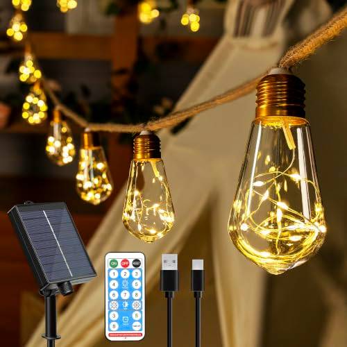 Ollny 8M Solar Lichterkette Aussen 16 S17 Glühbirnen 8 Modi Timer USB