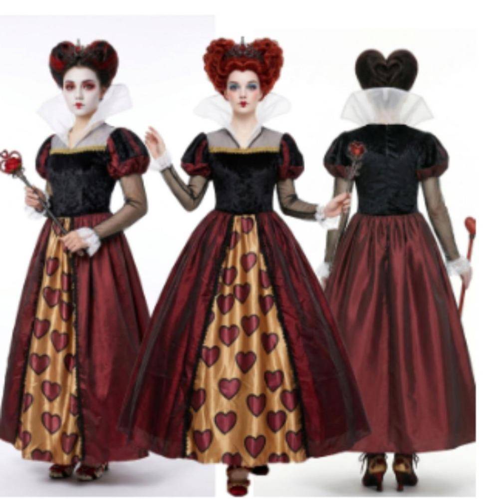 Dam Hjärter Dam Kostym Röd Svart Klänning för Halloween Alice Cosplay Fest cm svart