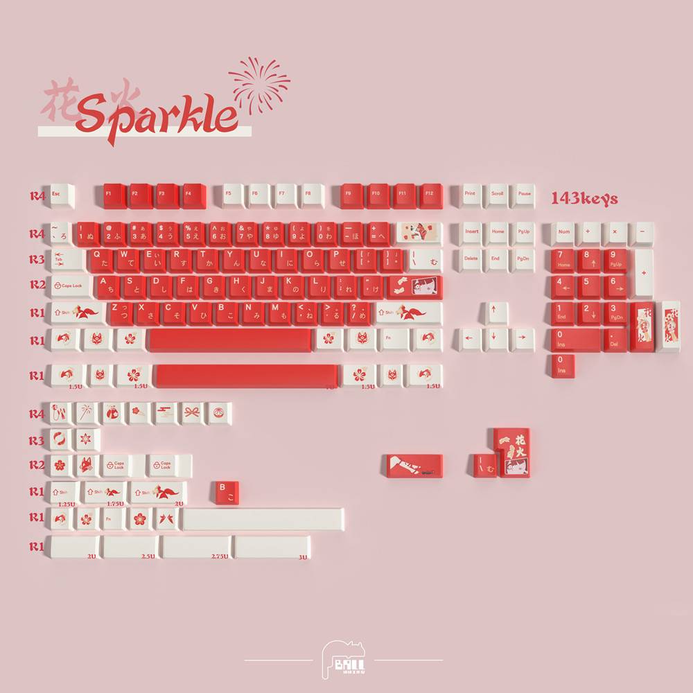 Sparkle Keycap 143 Keys PBT Sets Cherry Profile DYE Sublimation Japanese Red White ISO Enter For Mx Switches Mechanical Keyboard