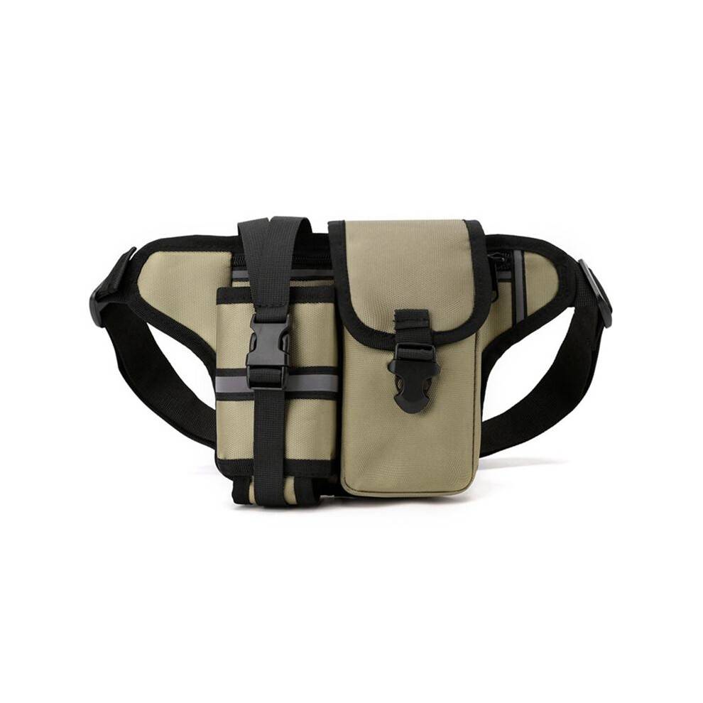 Waterproof Nylon Hiking Fanny Pack Sports Bum Bag with Bottle Holder Phone Sport Belt Waist Bags Khaki