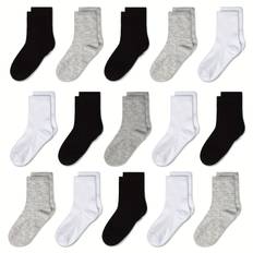 TEMU 15pairs Boys Kids Breathable Comfy Crew Socks, Casual Plain Color Socks, Children's Socks