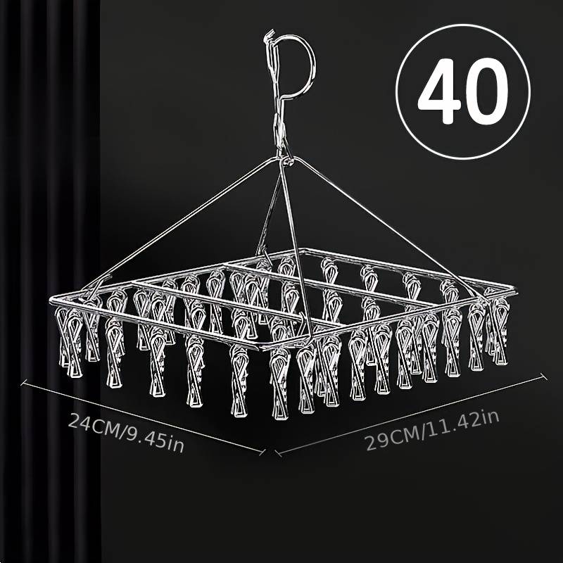 TEMU Stainless Steel Laundry Drying Rack With Clips, Polished Metal Swivel Hook, Windproof Locking Design, Removable Clips, Durable Clothes& Socks Hanger- Indoor/outdoor Use, Drying Racks