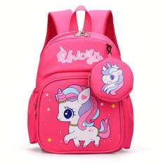 TEMU Cute Print Girls' Kindergarten Backpack - Lightweight Durable School Bag With Adjustable Straps & Zipper Closure 3-6 Years, School Backpack, Daycare, Design, Easy To Carry, Young Kids