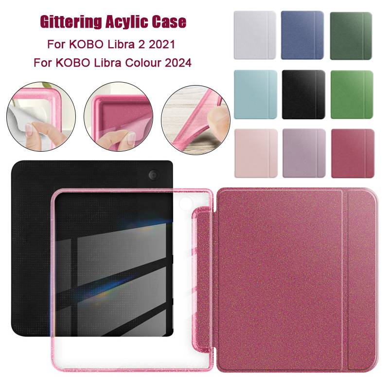 Gittering Acrylic Case for 7" Kobo Libra Colour 2024 N428 Libra 2 2021 N418 Ultra Clear TPU Back Cover with Auto Wake/Sleep