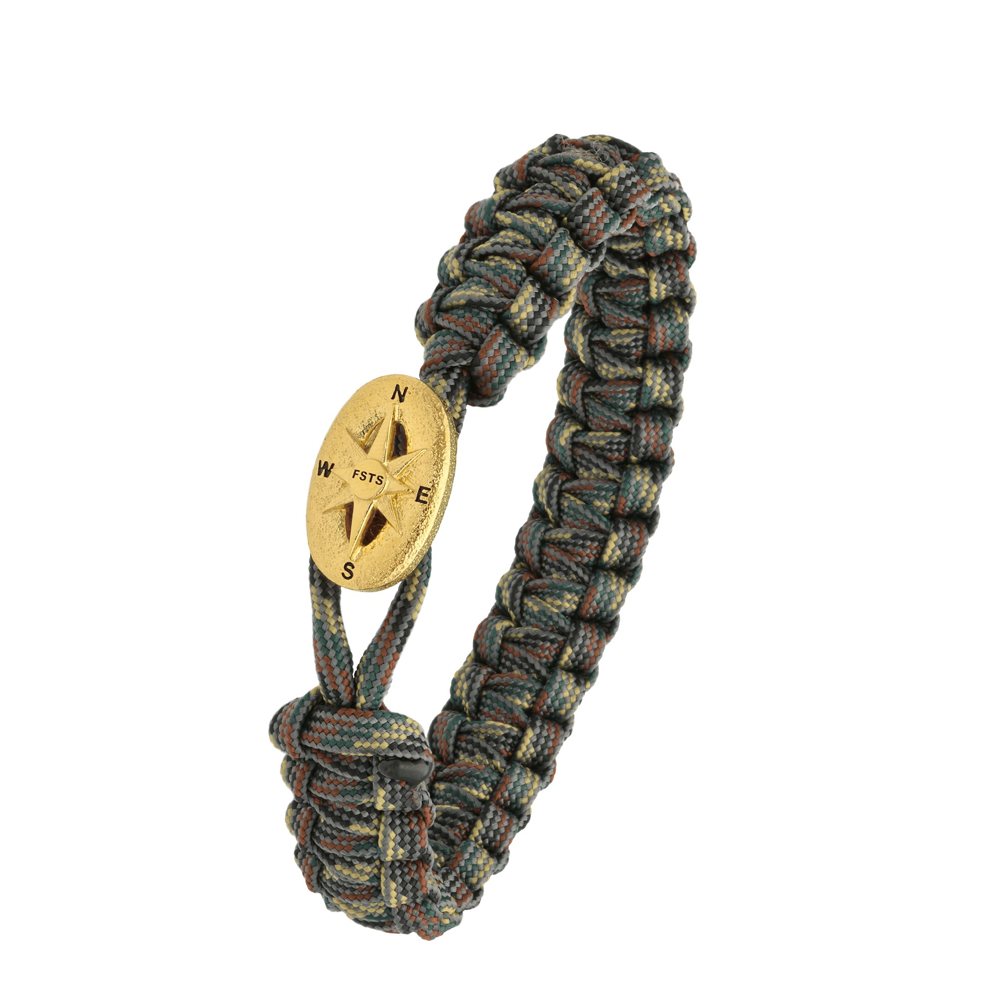 FSTS Bracelet Camouflage with Gold Plated Sterling Silver Compass Lock - Grön, Guldfärg (200 mm)