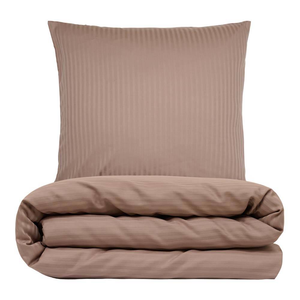 Sengetøj 140x220 cm - bomuldssatin - Smal stribet - taupe - Prima