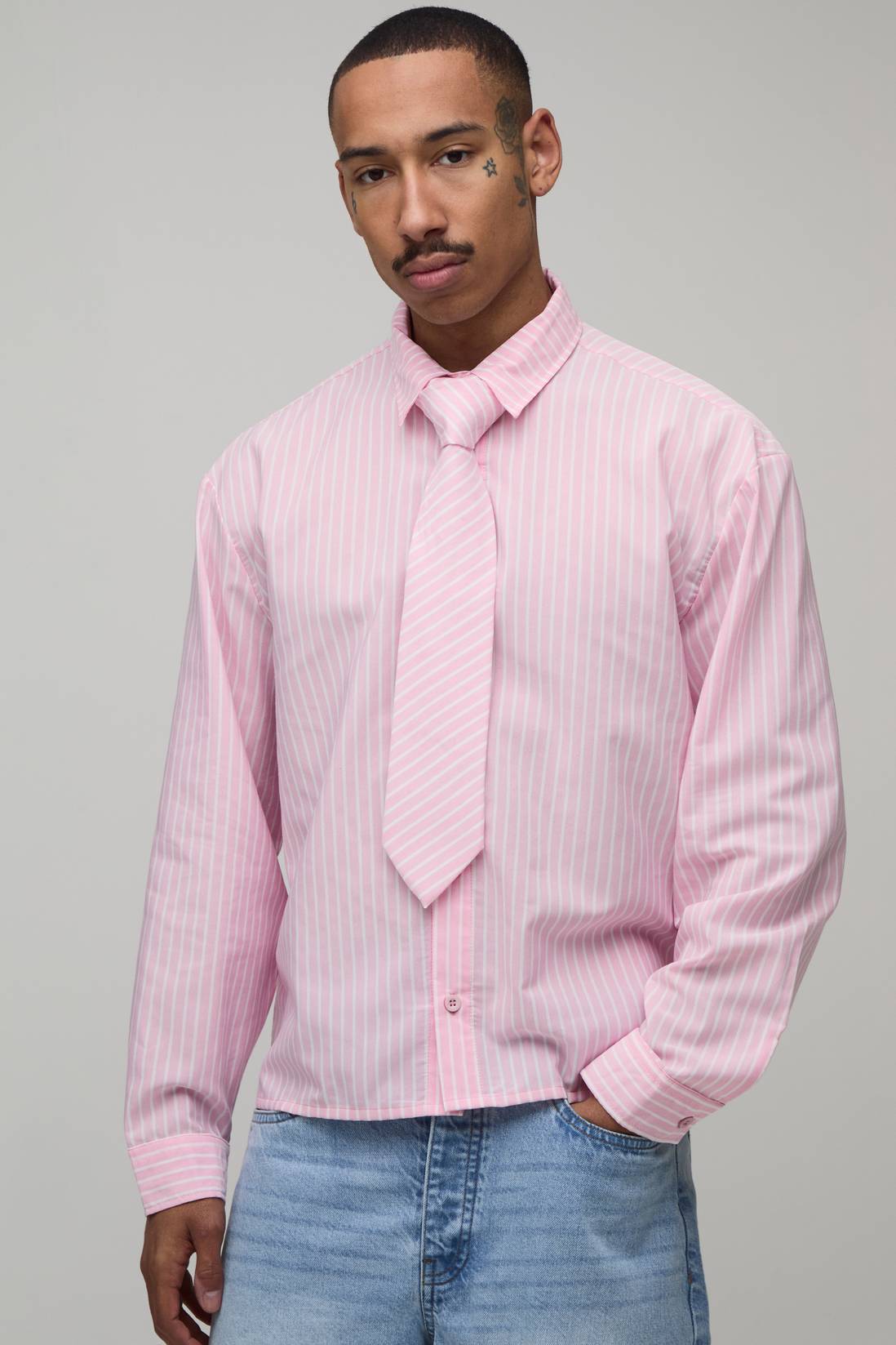 Oversized Boxy Stripe Shirt and Tie