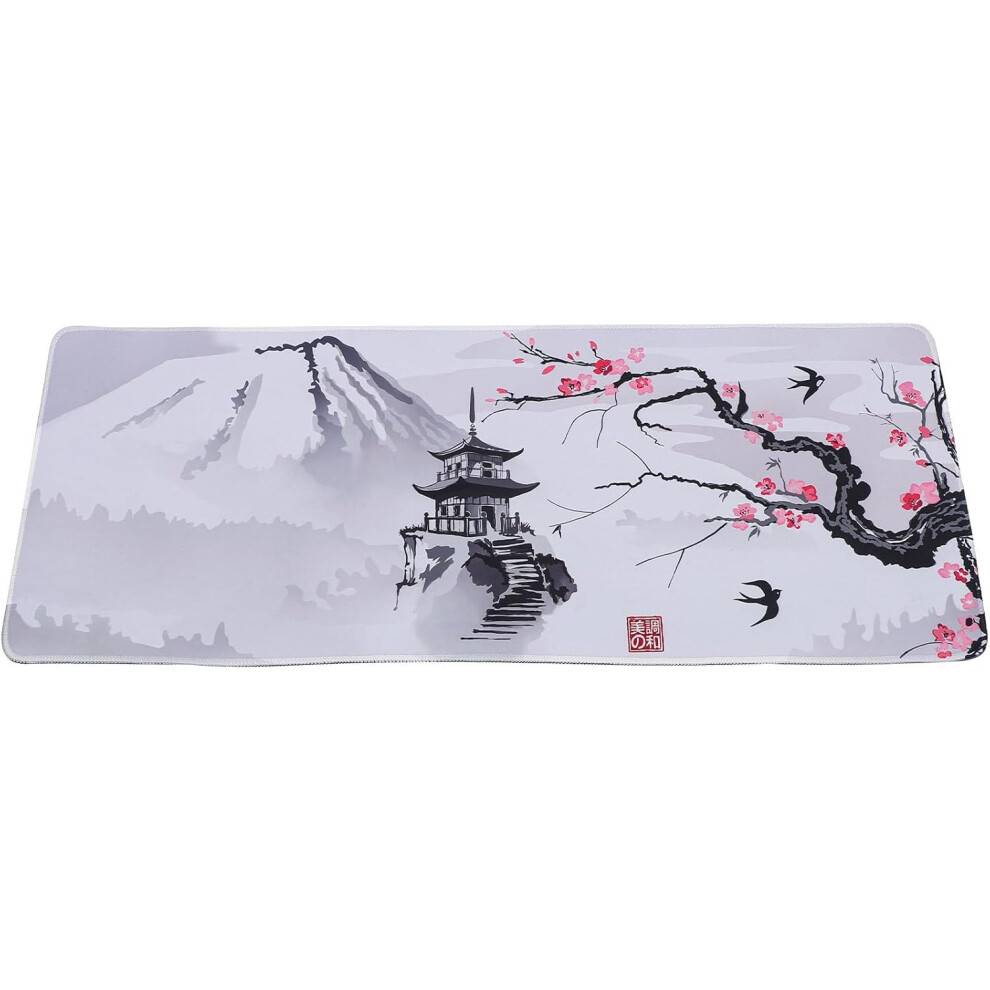 Musmatta med bläcktvättad målning, stor 800x300 mm, halkfri gummibas, japansk persikoblomsdesign