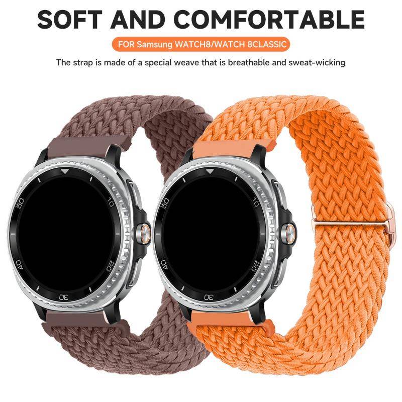 Flätat Nylonarmband för Samsung Galaxy Watch 8 40mm 44mm/8 Classic 46mm Band utan mellanrum för Galaxy Ultra /Ultra 2025 Nylonarmband gray