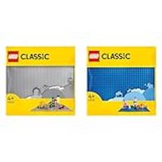 LEGO 11024 Classic Graue Bauplatte, quadratische Grundplatte mit 48x48 Noppen als Basis für Konstruktionen und für weitere LEGO Sets & 11025 Classic Blaue Bauplatte, mit 32x32 Noppen