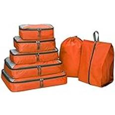G4Free 6 st/9 st packkuber nät resa bagage väska set packorganiserare, Orange, (S+Slim+M+L+XL+Drawstring Bag+Shoes Bag)-7PC