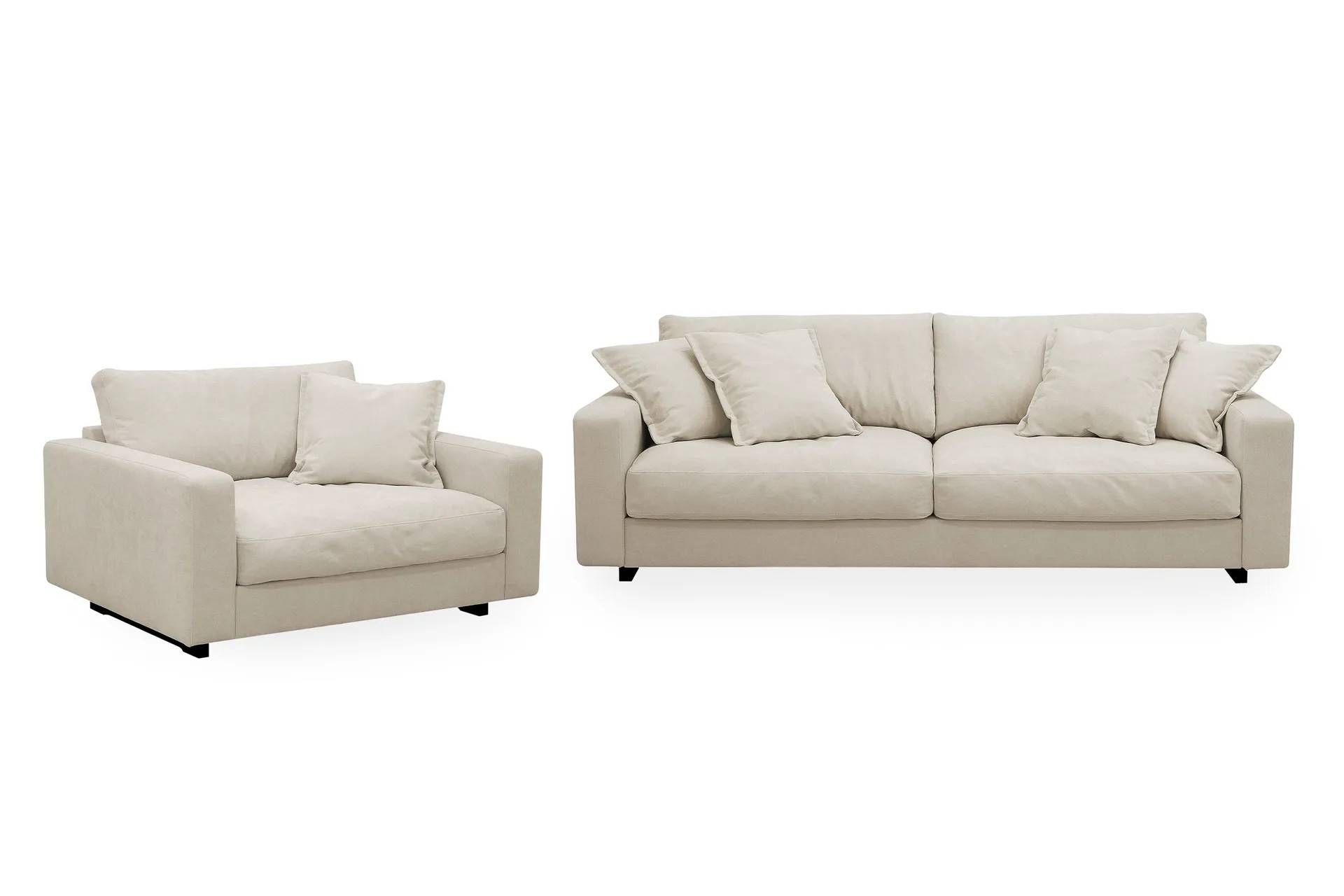 Valencia sofagruppe Extra Dyb 3-personers sofa + lænestol i chenille - Beige