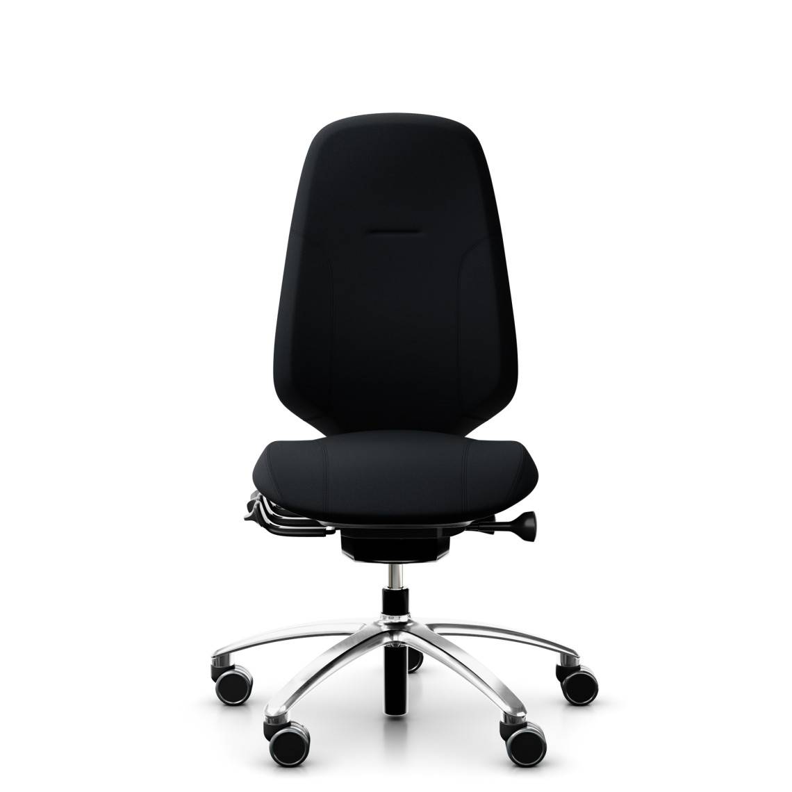Kontorstol RH Mereo 300, Stof Black (Select SC60999), Nakkestøtte Nej, Armlæn Nej, Fodkryds Sølv.