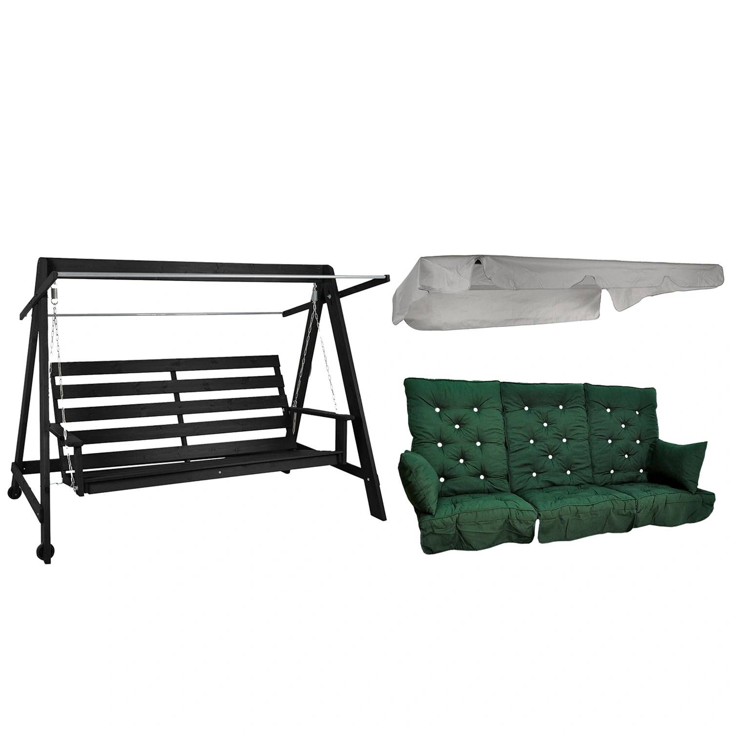 Kornhult hammock med tak och dynor – svart/grå/grön - Svart