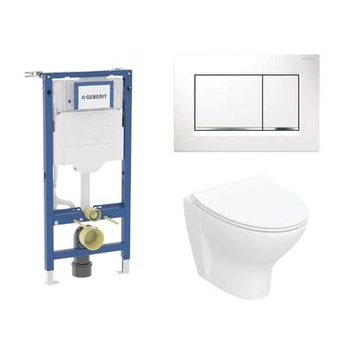 Geberit Duofix 112 cm toiletpakke inkl. Ifö Spira Style væghængt toilet + toiletsæde, Geberit Sigma20 square, hvid/krom