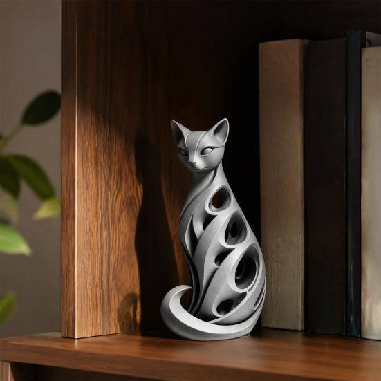 Snygga inredningsdetaljer för nattduksbord 3D-printad Spiral Kattfigur, Ihålig Modern Abstrakt Skulptur Unika Konstnärliga Hantverk Älskare Skrivbords