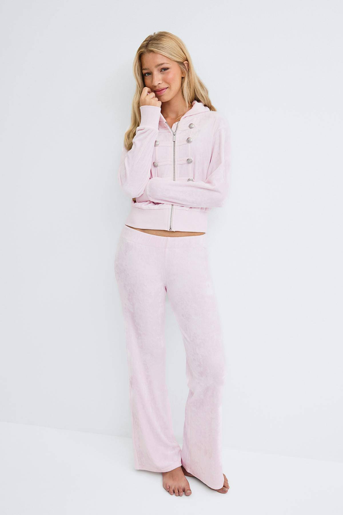Gina Tricot-Y velour folded trousers-Mjukisbyxor för flickor 9-14 år-Rosa-146/152-Tjej