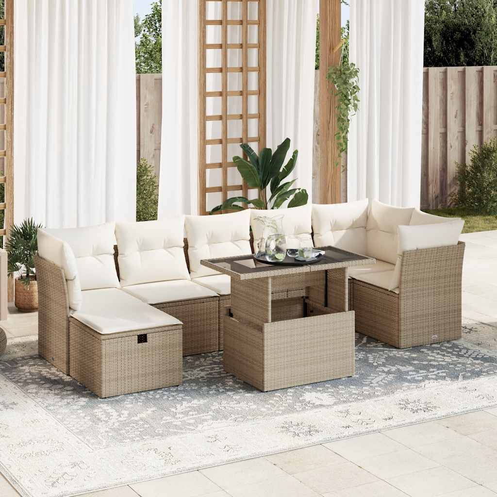 vidaXL sofasæt til haven 8 dele med hynder polyrattan beige