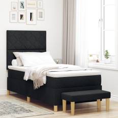 Box Våningssäng med Madrass & Bänk Svart 90x190 cm Tyg