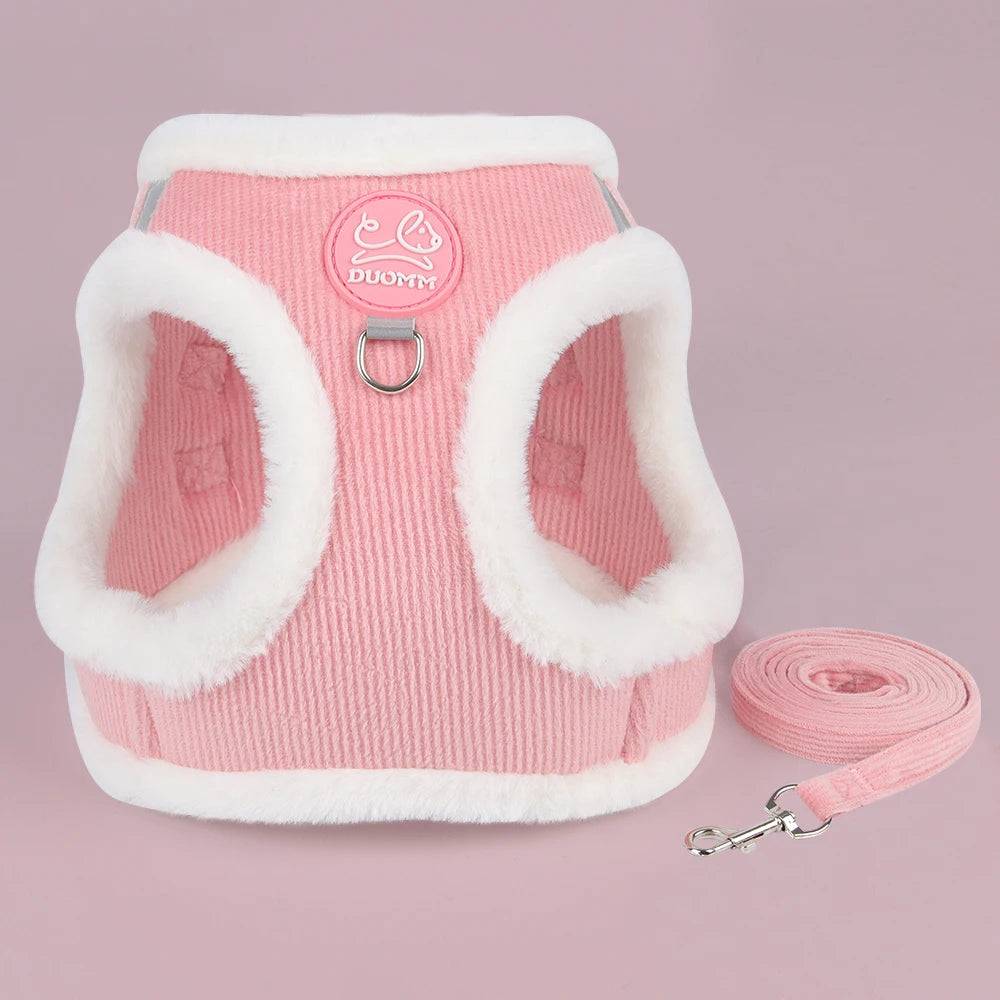 Rabbit Fur Harness & Leash Set for Cats & Small Dogs - Pink / S-suit 4-5.5kg / SPC (S-suit 4-5.5kg)