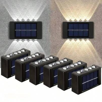 Solcellsdriven dekorativ utomhusvägglampa för trädgård 8LED/10LED (vitt ljus, varmt ljus) utomhusbelysning för hemmet med konvex lins och upp- och ned (10 LED-lampor - 6 st,10 LED-lampor - 2 st,8LED-6 st,8LED-2 ST,Tillbehör - 4 st)