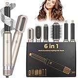 Agrdeed 6 i 1 Airstyler and Föhnborste med Automatisk Luftströmsdropp med 1400W Jonisk Hårtork, Hårtork, Auto Wrap Curly Hair Brush, Plattborste för Att torka, Locka och räta ut håret