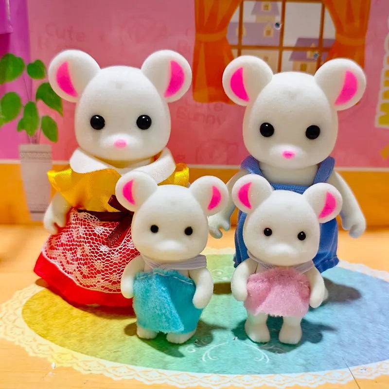 Forest Family Reindeer Rabbit Panda Animal Simulation Dollhouse Furniture Toy Set - White Rat Family