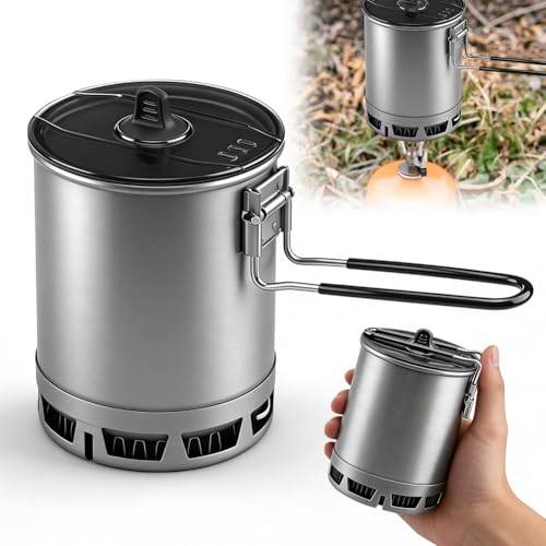 Campingkruka 600 ml, 162 g, ultralätt, vikbar, med värmeväxlare, för utomhuscampingkök, mycket effektiv campingkastrull för vandring och resor
