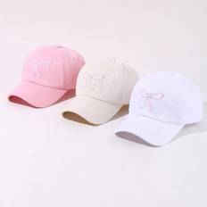 1/3 st. trendig Y2K-keps med broderad fluga för kvinnor, för vår- och höstresor, strandfester, justerbar solskydd, avslappnad basebollkeps - vit+beige+rosa (Vanlig stil)