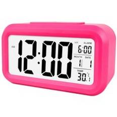 Väckarklocka ledd digital väckarklocka stor display med kalender för hemmakontor resebord klocka snooze elektronisk barnklocka - Rosröd