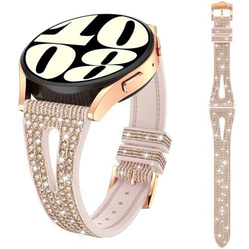 Kamita Diamantarmband för Samsung Galaxy Watch 7/6/5/4 FE, glittersilikonarmband, ersättningsarmband för Galaxy Watch6 Classic/Watch5 Pro, justerbart glänsande klockarmband för kvinnor
