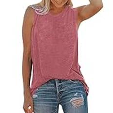 Ärmlösa sommarlinnen toppar för kvinnor sportväst damlinnen sommar T-shirts ärmlös ledig lös tunika blusar kvinnor blusar toppar, Röd (watermelon röd), S