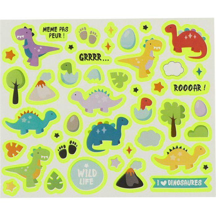 Phosphorescent and holographic sticker Dinosaurs 160 pieces
