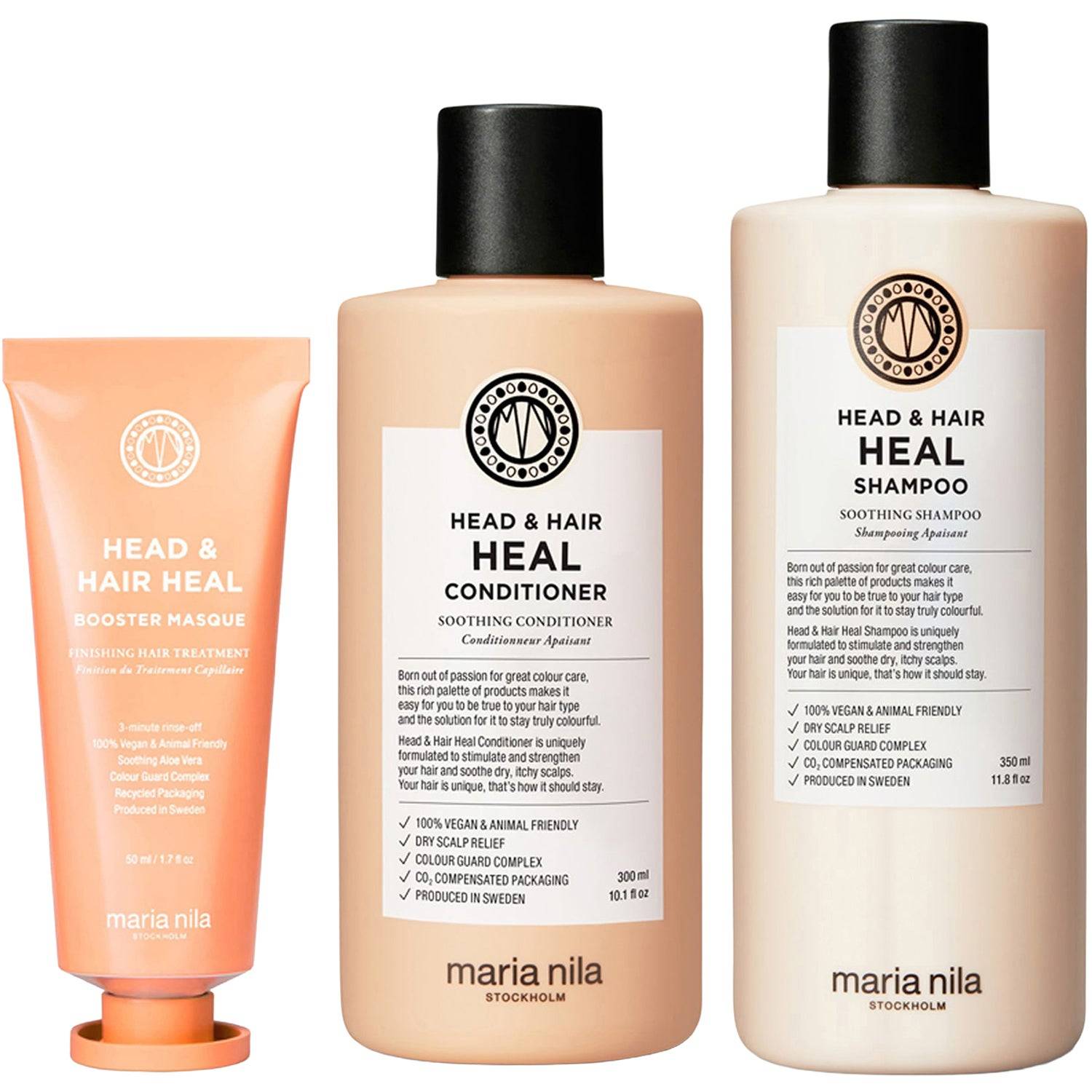 Maria Nila Head & Hair Heal Trio Shampoo 350ml, Conditioner 300ml, Booster Masque 50ml - 700 ml