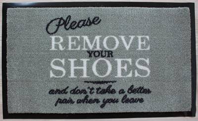Dørmåtte 45 x 75 cm skridsikker - "Remove your shoes"