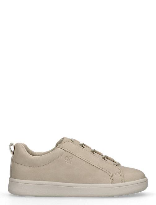 Kids Faux Leather Trainers - Beige - 36