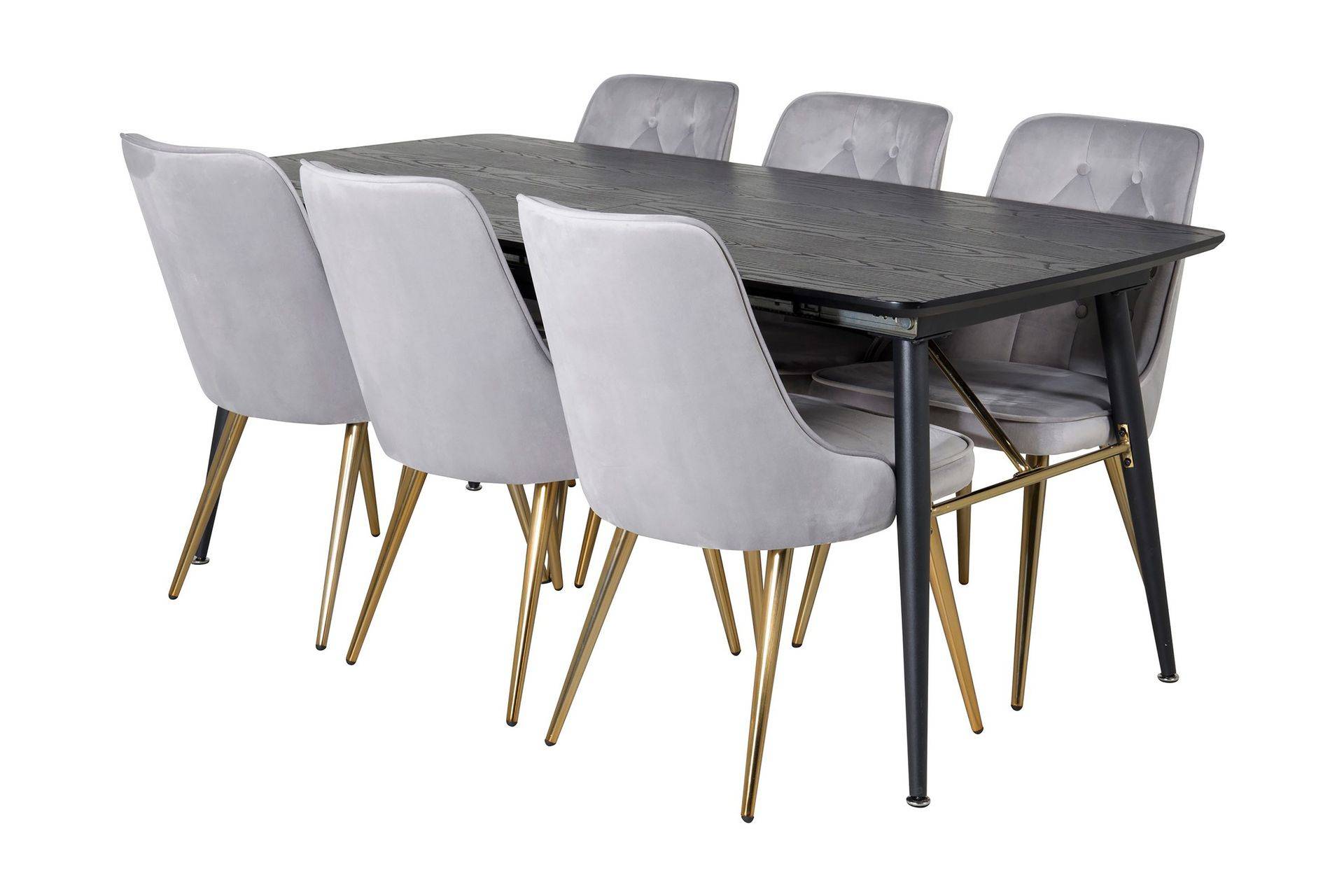 Venture Home Irunea Förlängningsbar Matgrupp 180cm inkl 6 Valera Lyx Stol - Svart/Grå/Mässing Matgrupper Svart Trä