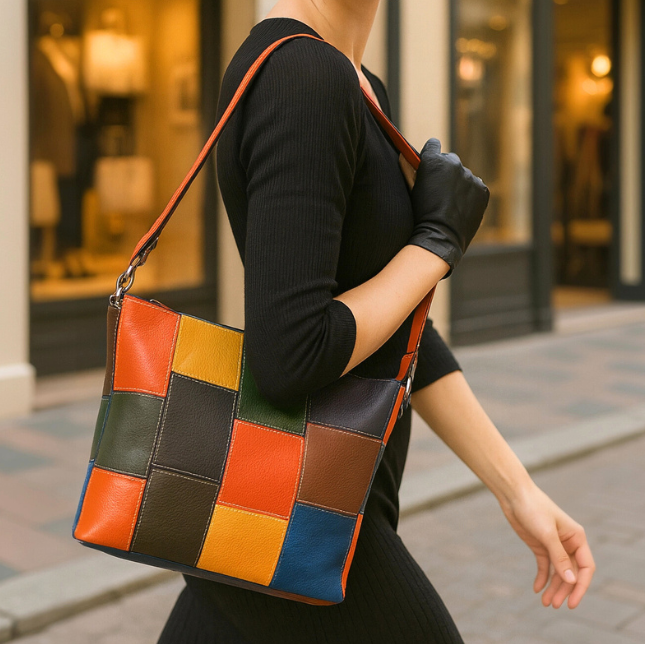Style Pisa i smuk mørk multifarve. Superfed og flot shopper til skulder og crossbody.