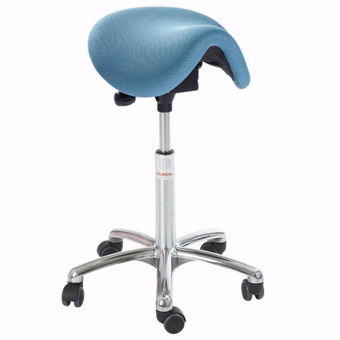 Sadelstol Dalton Alu50 uden ryglæn, stof, Farve Lyseblå, Sæde Vinkelbar (Easy seat).
