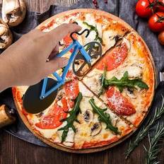 Tvåhjulig pizzaskärare med cykel - Pizzaskärare i rostfritt stål i gult/blått/rött, ett måste för hemma- och professionella kök - Rolig festdekoration - Multifärgad (Vit,gul,blå,röd)