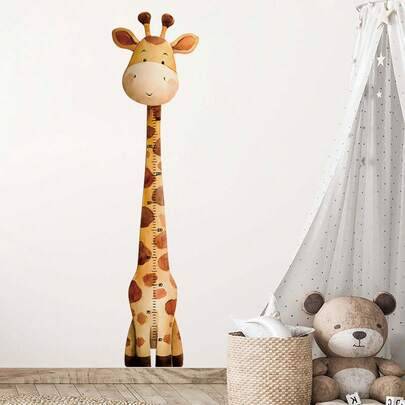 1 st akvarellgiraff höjdmåttstabell väggklister, avtagbar tecknad djurhöjdmåttslinjal, neutral bohemisk stil för barnrum och barnkammare, väggdekor - Multifärgad (1 st)