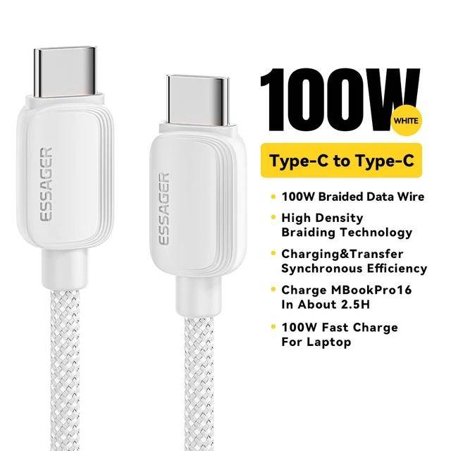Essager 100W PD USB C Typ C-kabel Snabbladdning Laddarkabel USB-C 5A TypeC-kabel för Huawei Macbook Samsung Xiaomi POCO 1m vit