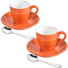 ionEgg espressokopp i porslin med fat och miniskedar i rostfritt stål, espressokopp i espressoskop, 80 ml/76,5 g, förpackning med 2, orange