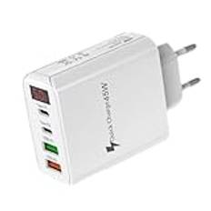 SoloZar 45 W laddare 4 port PD3.0 QC3.0 USB C-LED digital display, kompatibel med iPhone Series, hörlurar, smart klocka, Samsung Galaxy, Xiaomi, Huawei, Google Pixel, kabel ingår inte