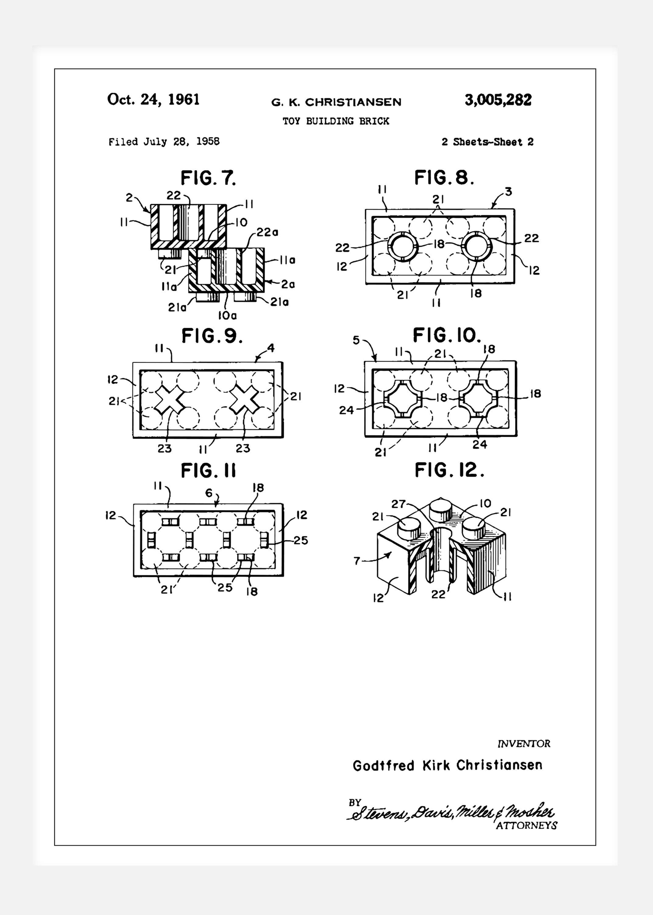 Patent Print - Lego Block II - White Canvastavla (100x140 cm)