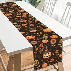 1 st 180 cm * 35 cm Halloween-duk med löpare, svart läskigt pumpamönster, bordsflagga, Halloween-dekoration, Halloweenfestmiddagsbordsdekoration, hemi - Multifärgad (180*35 cm)