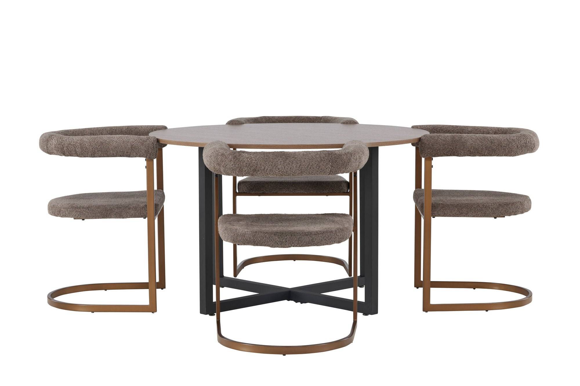 Venture Home Durango spisebord - Black / Valnød MDF +Morning Spisebordsstol - Black / Black Boucle _4