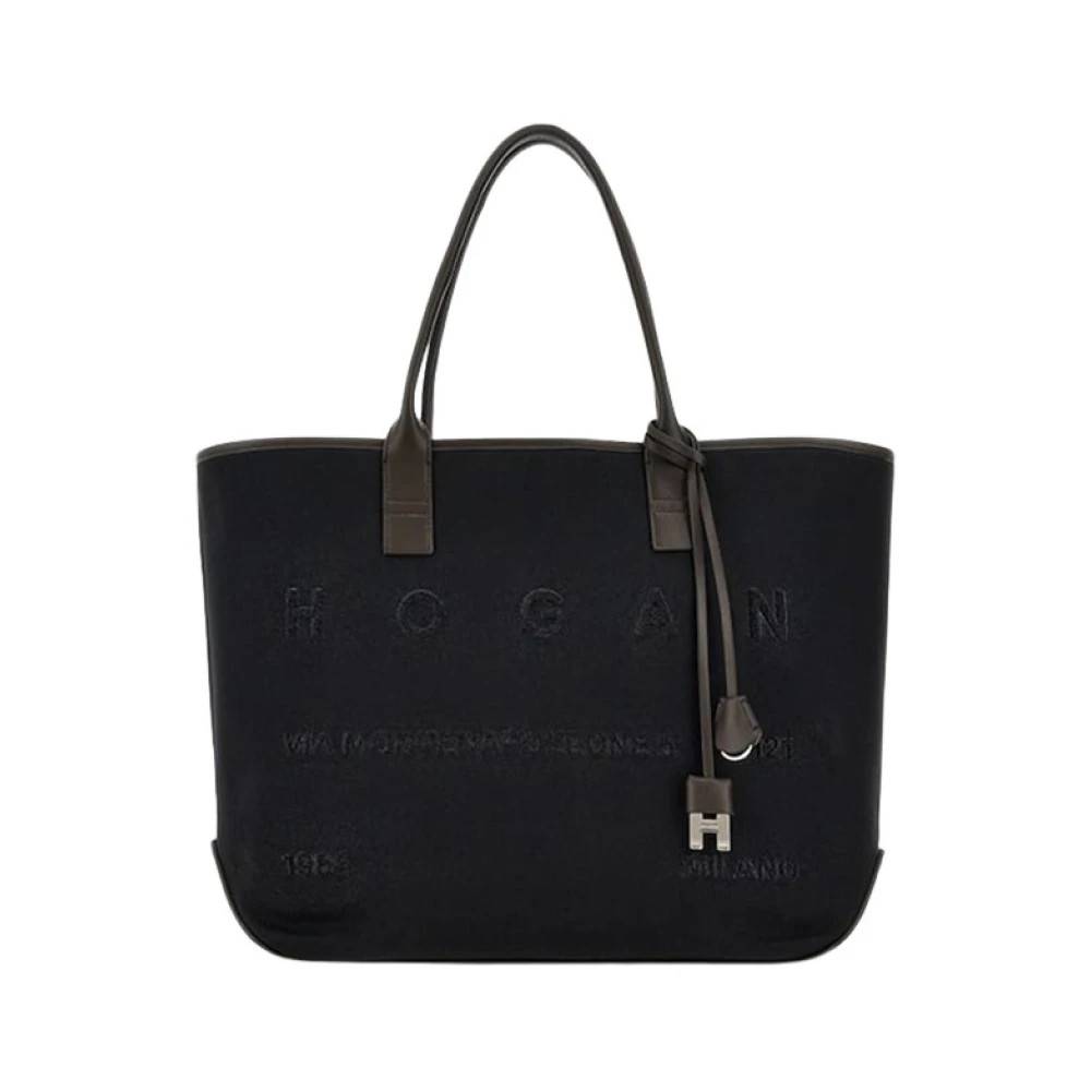 Hogan Medium Shoppingtaske i Canvas - Tasker - Dame - Sort - ONE SIZE - Læder