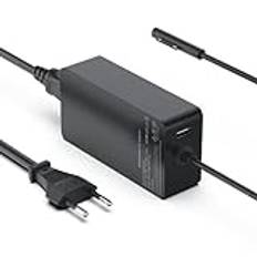 Surface Pro Laddare 65W 15V 4A Microsoft Surface Laptop Strömadapter för Surface Pro 8/7/7+/6/5/4/3/X, Surface Laptop /4/3/2, Surface Go 3/2, Surface Book 3/2, 1706 1796 1800 Nätsladd med 5V USB-port